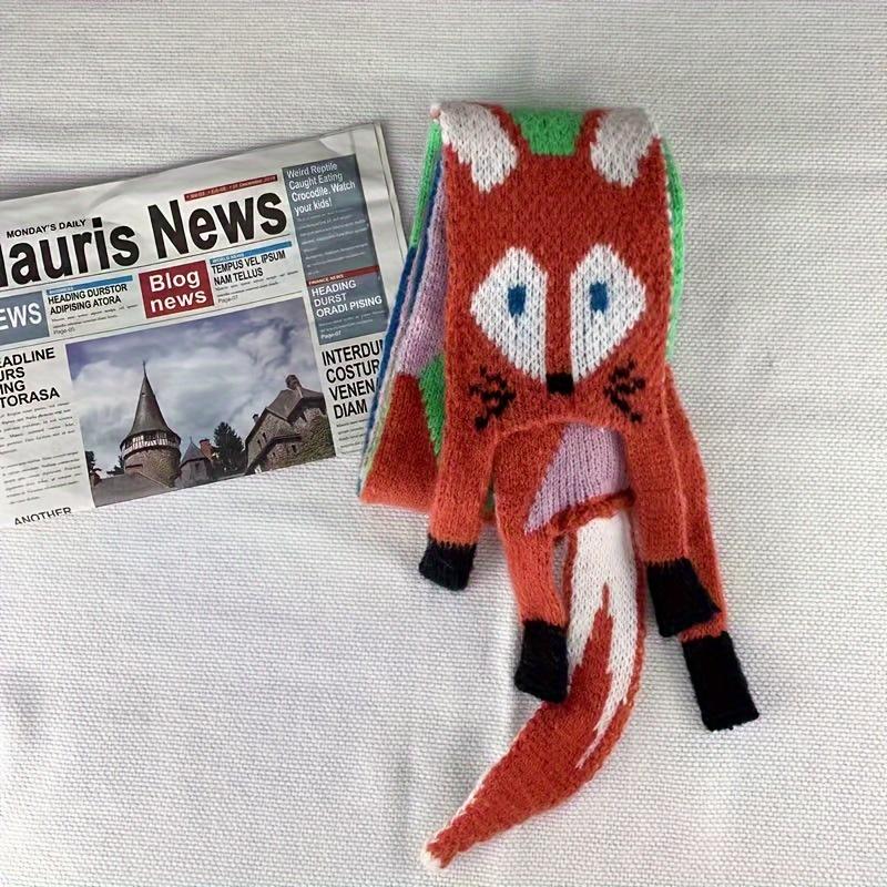 Cozy Fox Plush Scarf for Women - Knit Fluffy Cartoon Winter Neck Warmer Cute Animal Print Fashion Accessory Gift