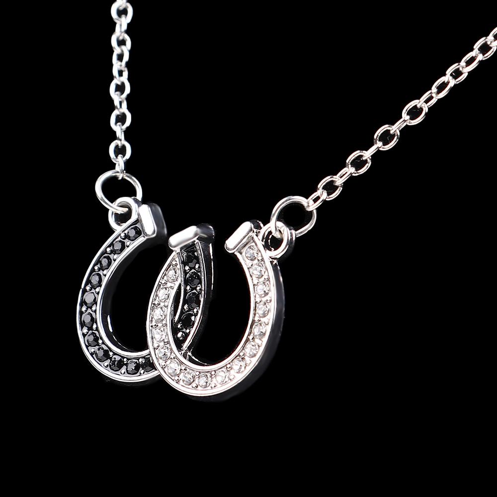 Hot Rhinestone Jewelry Necklace Double Horse Hoof Pendant Zinc Zinc Alloy Chain Women Lady