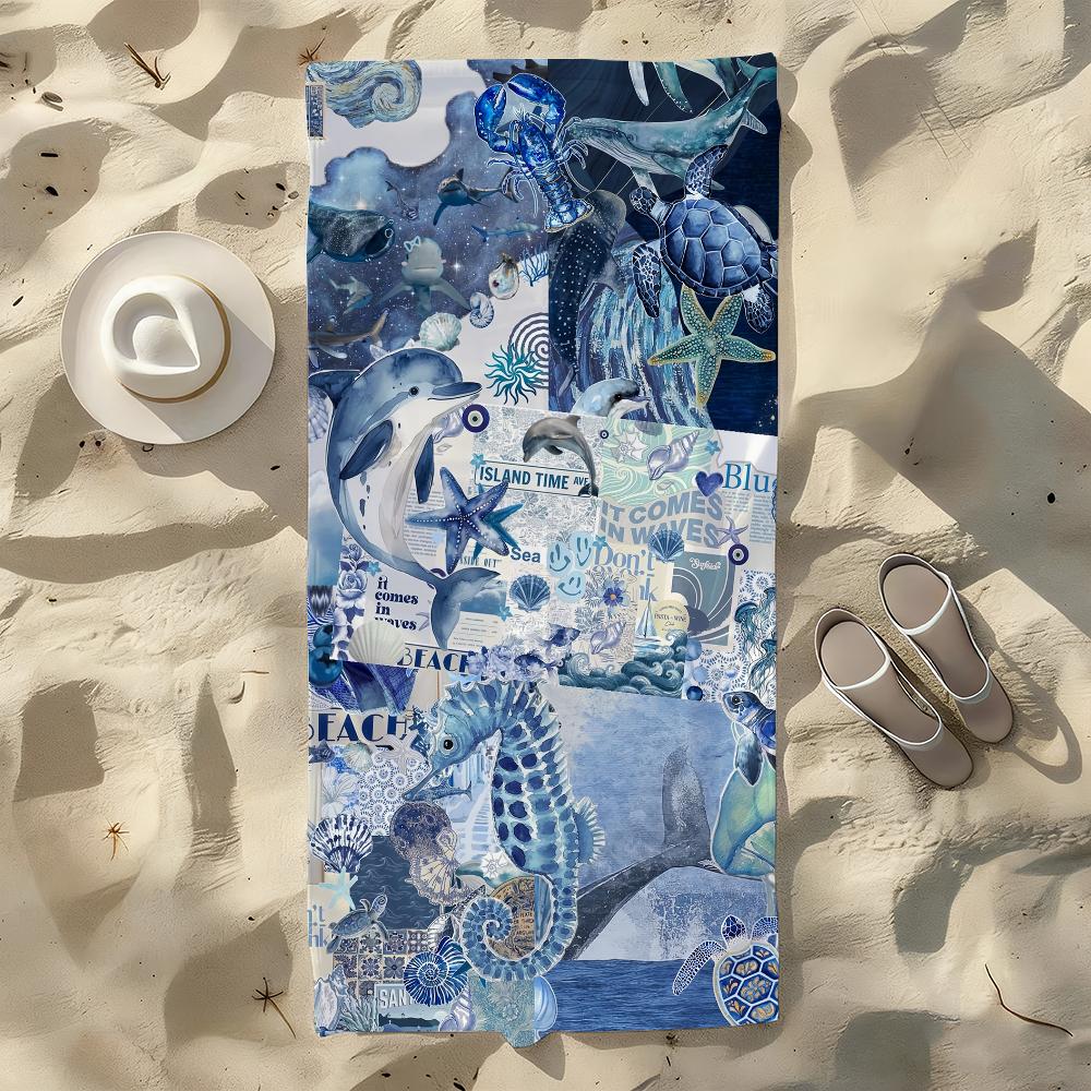 Marine life Blue hues Towel For Swim Yoga Gym Quick Drying Soft and skin-friendly Beach Towels All-Season
