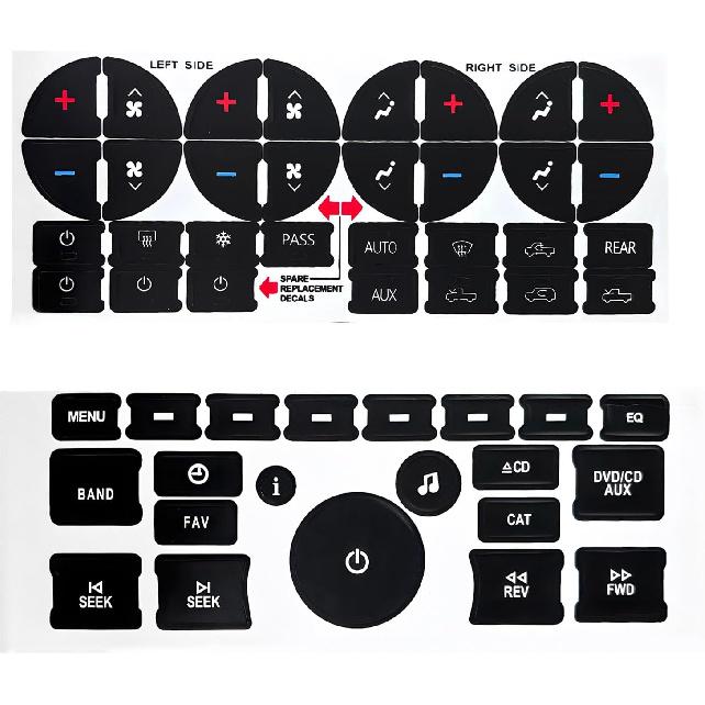 2 PCS AC Dash Button Repair Kit, Decal Replacement for Fixing Ruined Faded A/C Controls, AC & Radio Dash Buttons Decal Replacement Stickers,