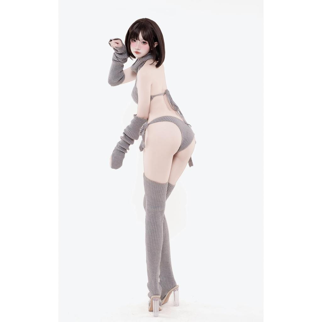 Virgin Killer Sweater Lolita Knit Sweater Sexy High Neck Fashion Funny Cosplay Clothes Costume Dumpling Girl Costume Event Tops Arm Cover High Socks