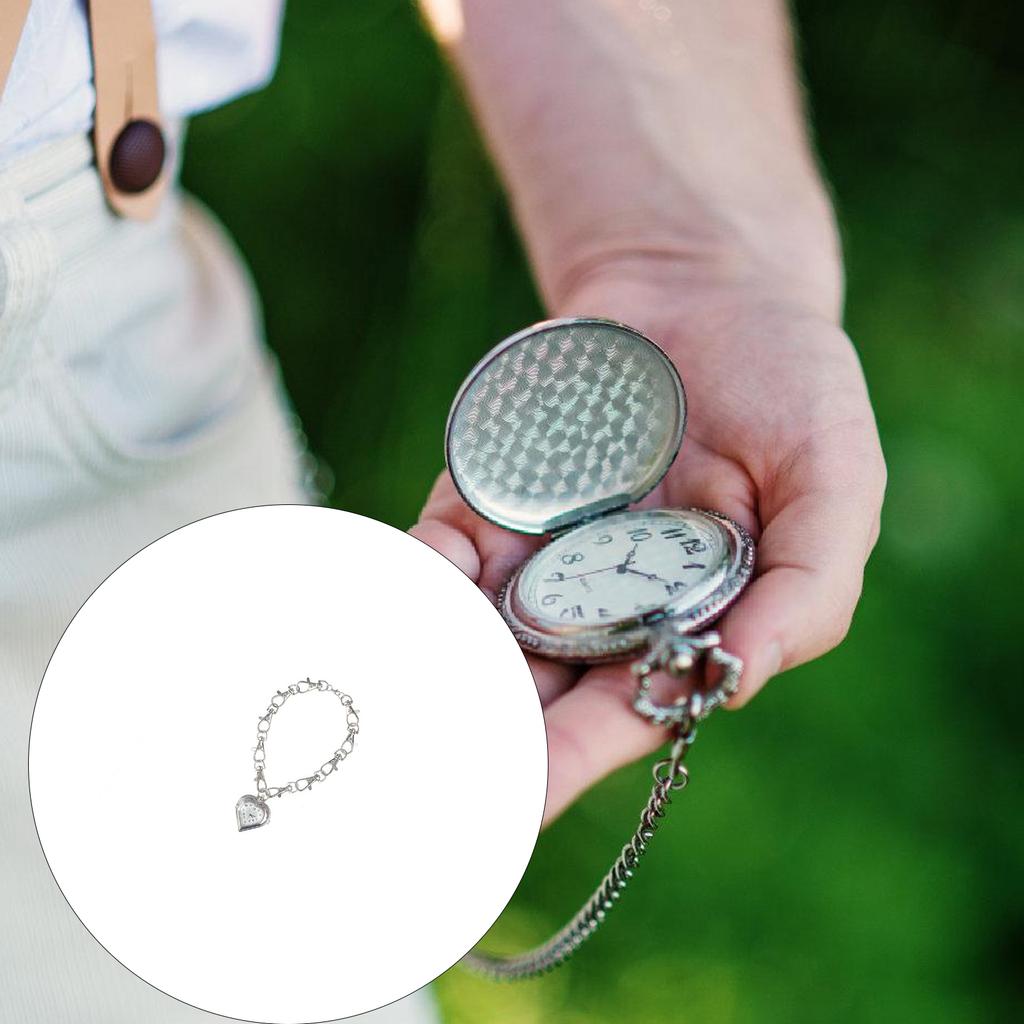 Vintage Heart Pendant Necklace Retro Pocket Watch Charm Neckchain Lobster Clasp Chain Jewelry for Women Men Gift