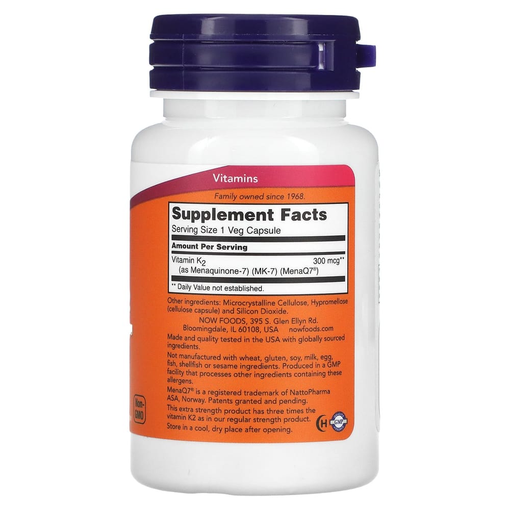 Now Foods MK-7 Vitamin K-2 Extra Strength Veg Capsules, 60 Count