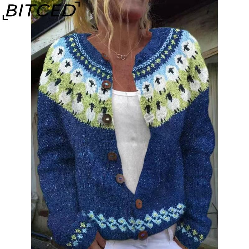 BITCED Women's Cardigan Sweater - Color-Blocked Oversized Knit Top