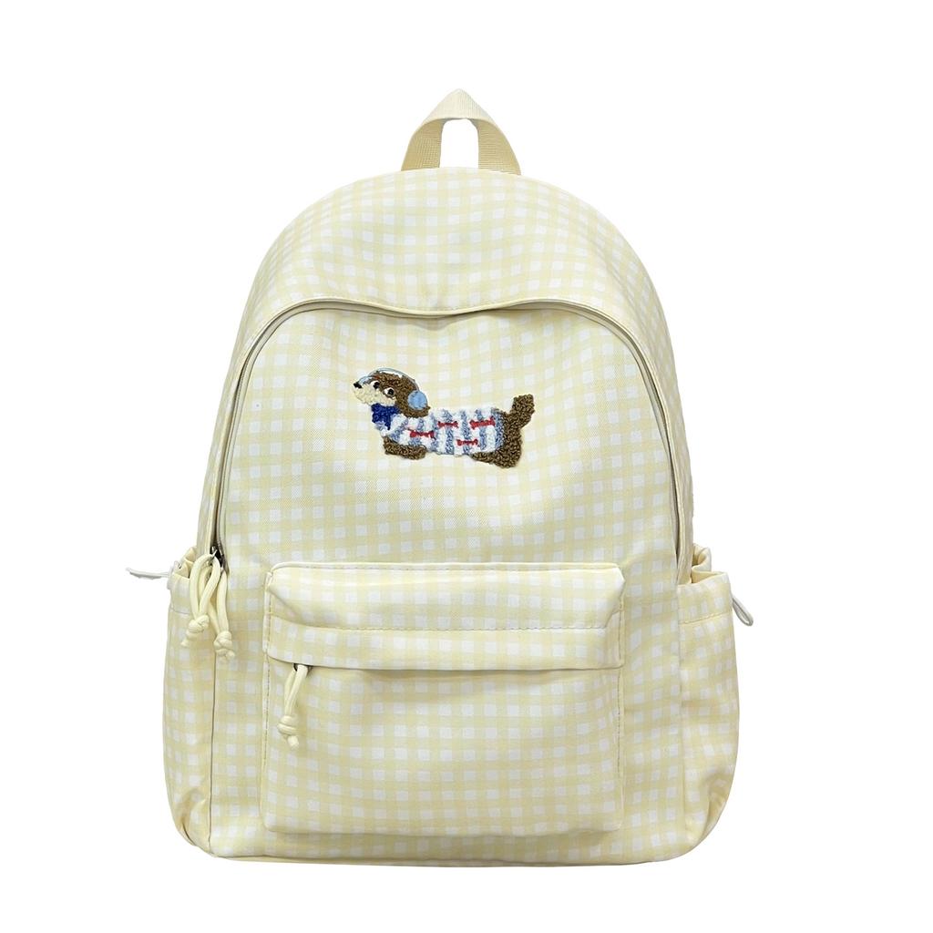 Schoolbagins Cartoon Puppy Backpack Women's Fashion Versatile Plaid Student School Bag Large Capacity Casual Backpack