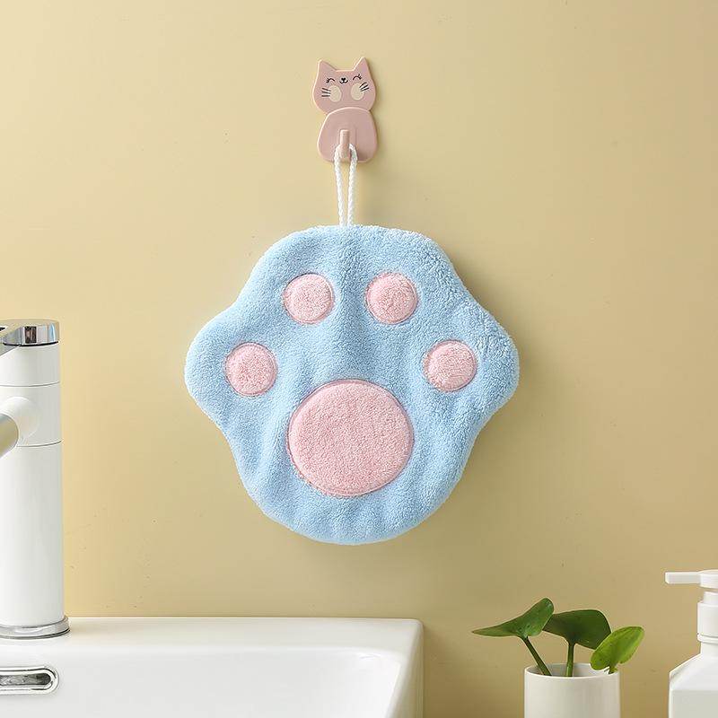 Hand Towel Can Be Hung Up Cat Footprints Cartoon Animal Hand Towel Cleaning Tables Washing Dishes Adult Hand Towels Quick Drying Towel