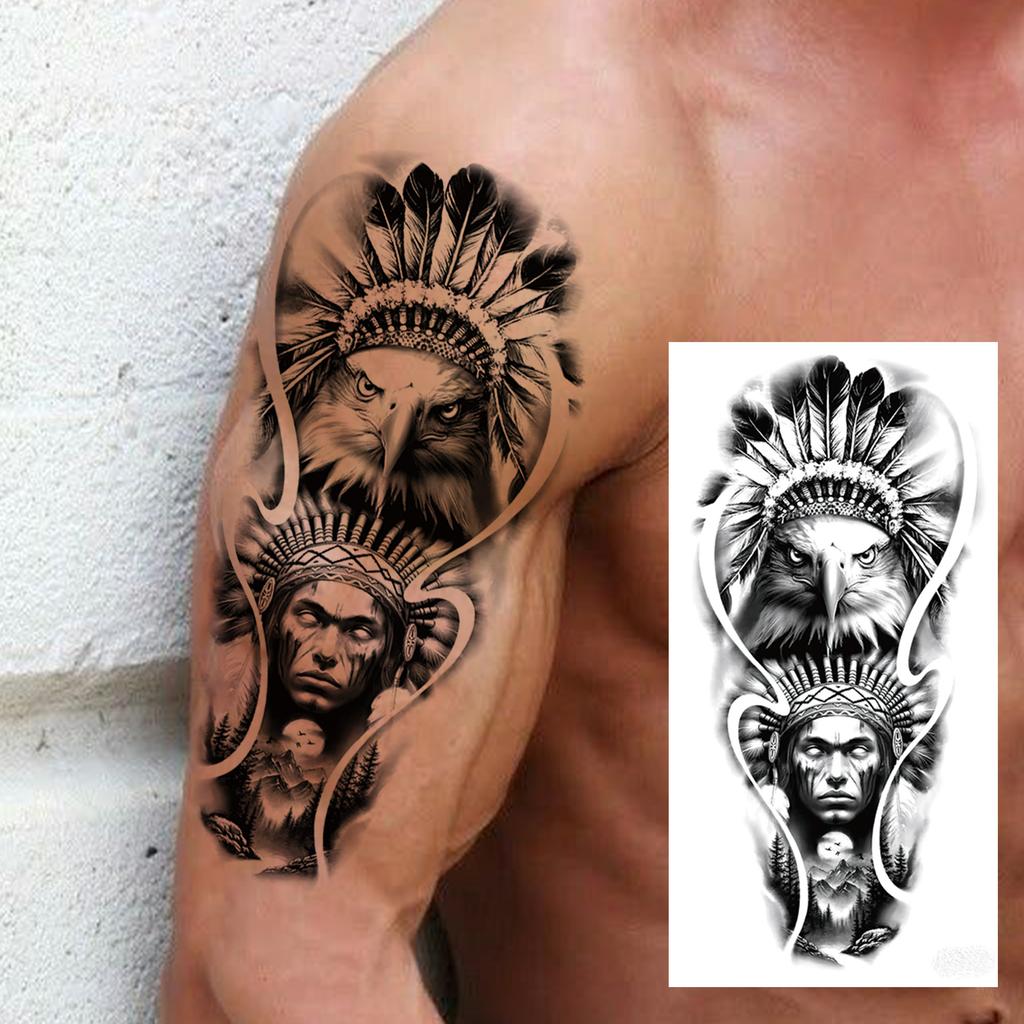 1 Sheet Wolf Lion Tiger Fake Temporary Tattoos For Man Women Adults Skull Black Warrior Tattoo Sticker Animals Sleeve