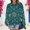 Women Plus Size Round Neck Long Sleeve Boho Printed Pullover Sweatshirt