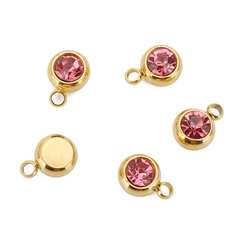 Stainless Steel Birthstone Lucky Stone Birthstone Pendant Diamond Flat Mouth Welding Ring DIY Necklace Bracelet Accessories