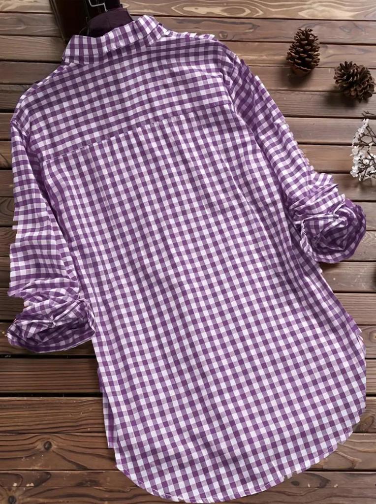 Women's Retro Plaid Long Sleeve Pocket Shirt