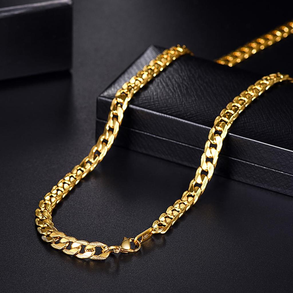 Necklace for Men Stainless Steel Statement Cuban Chain Necklace Gold/Silver/Black Plated 7mm Chain Hip Hop Halloween Jewelry Gifts 18/20/22/24/26/28