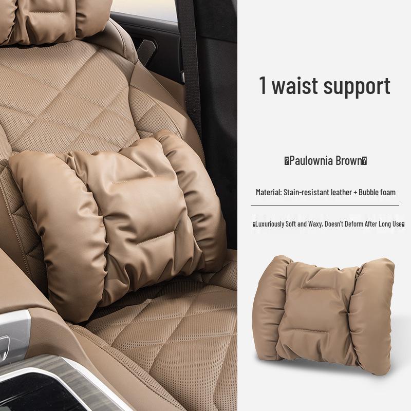 Luxury Leather Car Neck & Lumbar Support Pillow Set