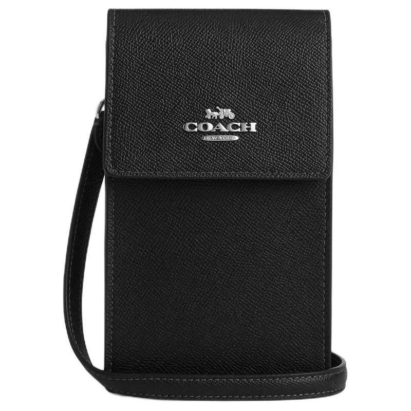 COACH ogo design snap closure leather mobile phone bag mini women s black black чёрный