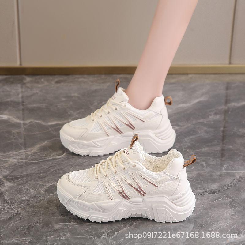 Dad Shoes Women's 2025 New Winter and Autumn Casual Shoes Children Show Their Feet Small Leather Mesh Light Running Platform Sports Shoes