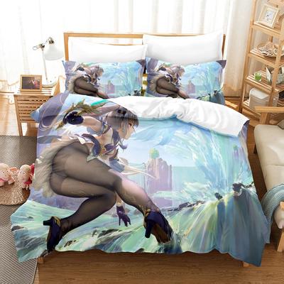 Genshin Impact Neues 3D Digital Bedrucktes Spiele Drei-Teiliges Bettwäscheset Mit Winter Zuhause Polyester Bettbezug Mit Cartoon-Muster