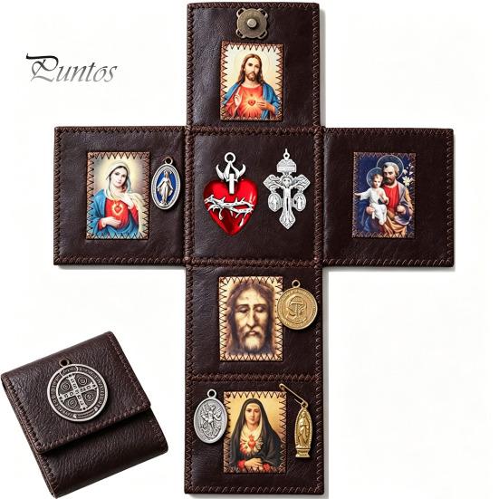 Altare Tascabile per la Preghiera Altare Cattolico Portatile, Santuario Fatto a Mano, Santuario Spirituale in Finta Pelle Pieghevole Dono Religioso Devozionale Cristiano