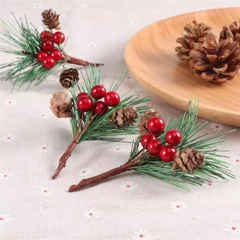 10PCS Artificial Flower Red Christmas Berry Pine Cone Holly Branches Decoration for Home Floral Decor Crafts