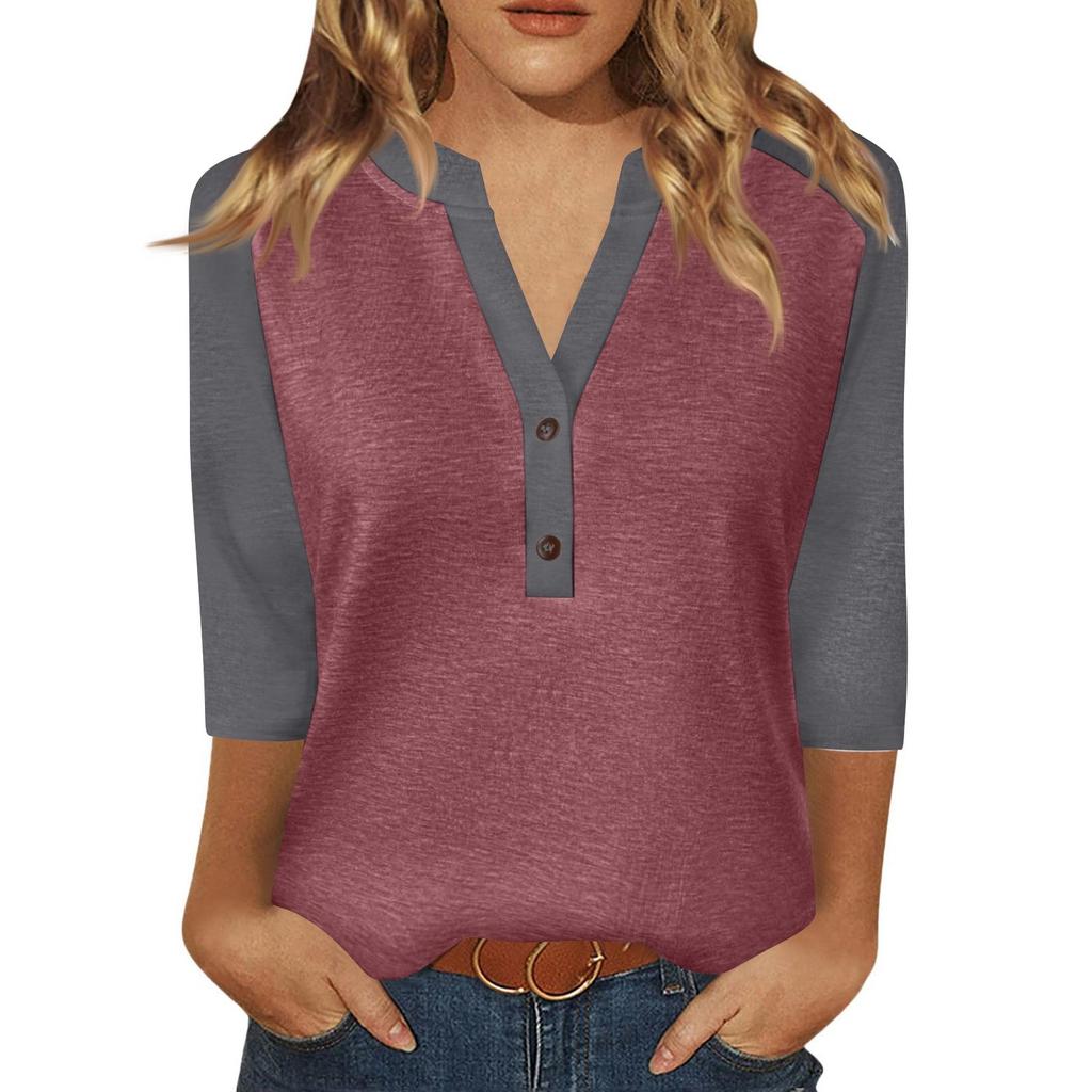 Women's T Shirt Print Button 3/4 Sleeve Daily Weekend Fashion Basic V- Neck Regular Top