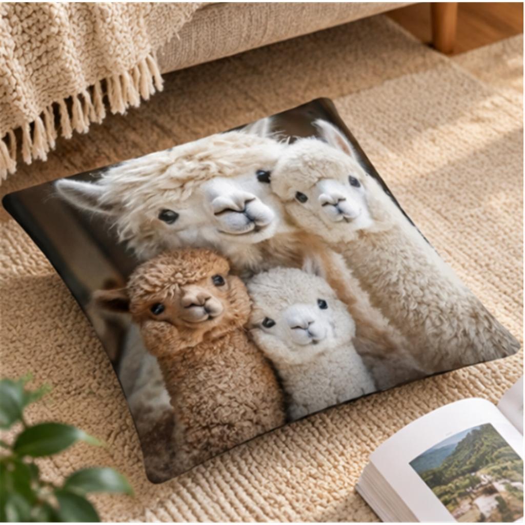 1 Piece Cute Alpaca Pattern Printed Cushion Cover Suitable for Decorating Living Room Sofa Pillow Cover Home Cushion Cover