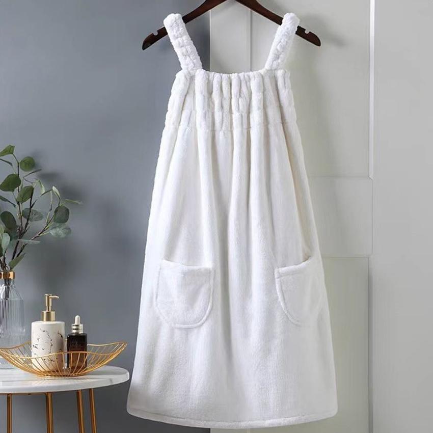 

4PCS/Set Bath Skirt, Face Towel, Hair Dry Cap, Hair Strap, Soft Absorbent Coral Fleece for Women Bathroom Bathrobe Bath Towel