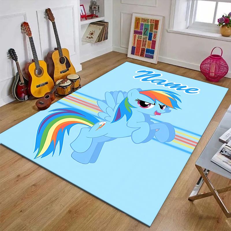 Custom My Little Pony Mat Personalized Name, Polyester Washable Indoor Entryway Rug, Gift for Christmas, Easter, Thanksgiving Day