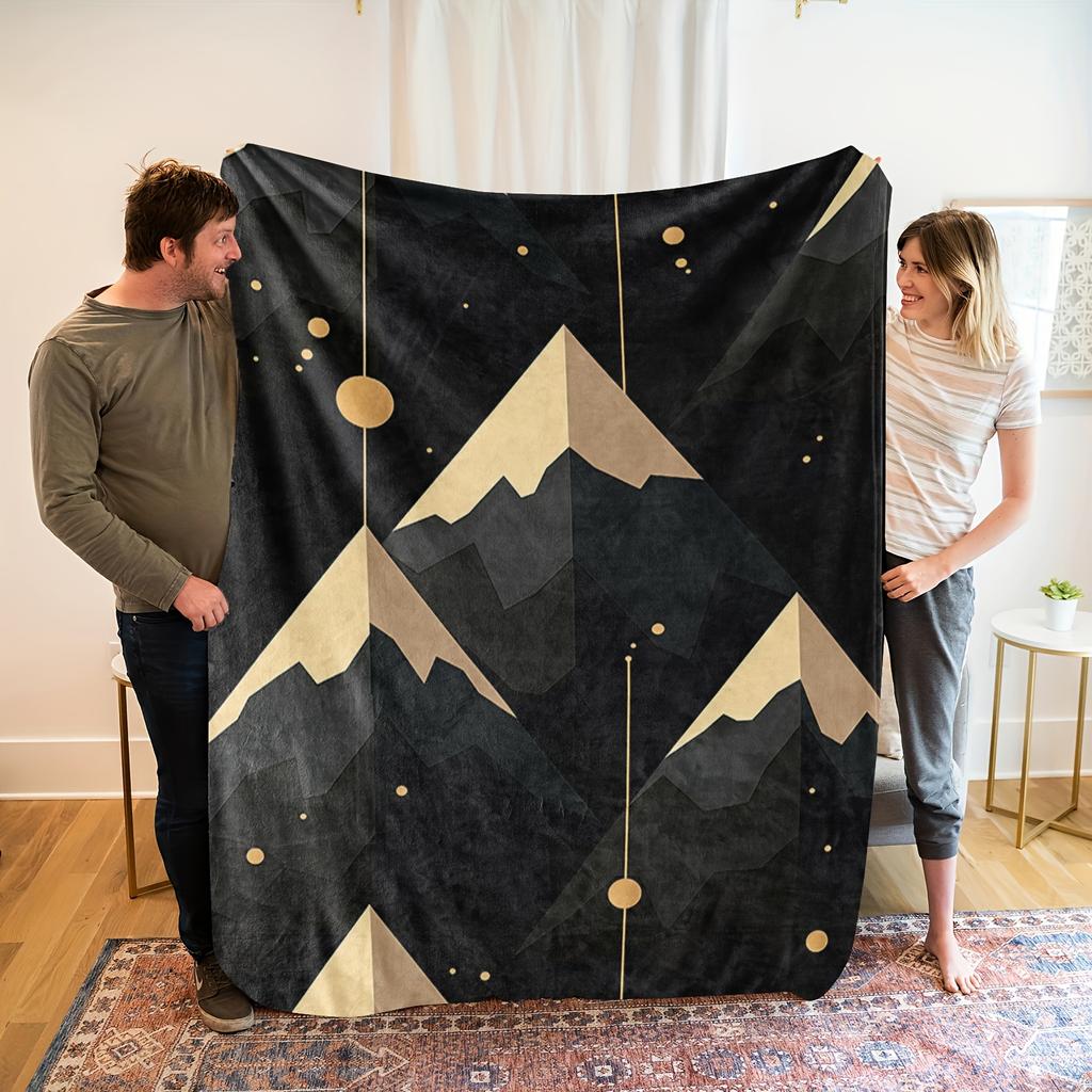 One Comfortable Black Mountain Range Theme Pattern Fleece Blanket, Soft High-Definition Digital Print, Ideal Choice for All Seas