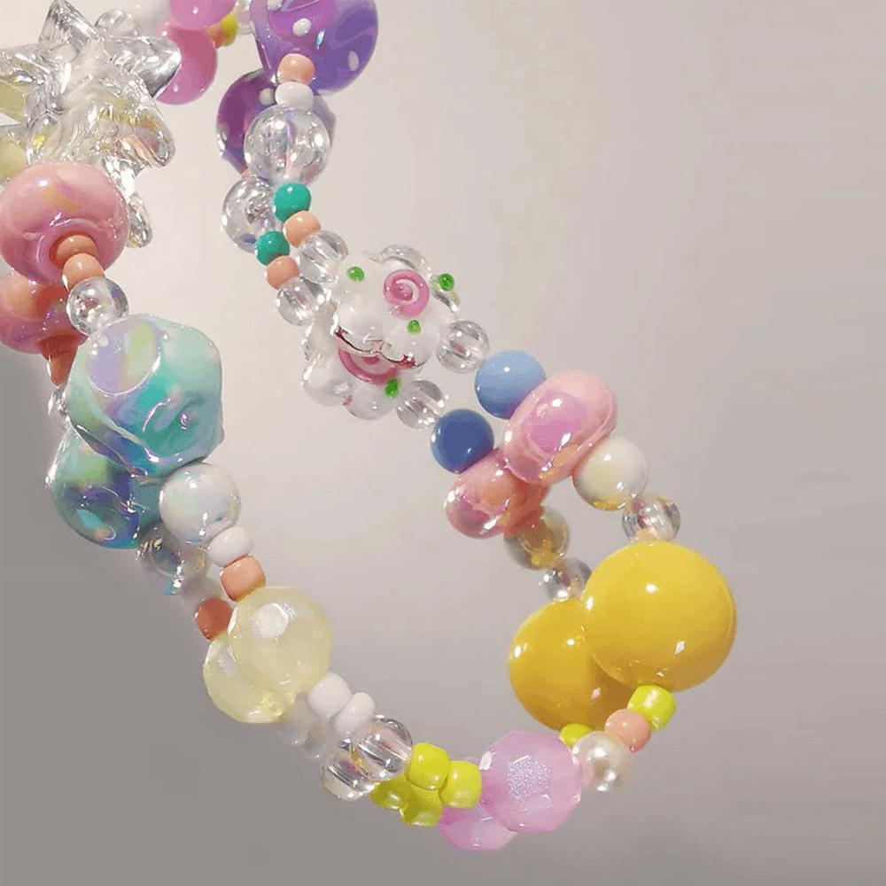 Colorful Beaded Phone Straps 14cm DIY Graffiti Acrylic Star Anti-Lost Phone String Key Chain