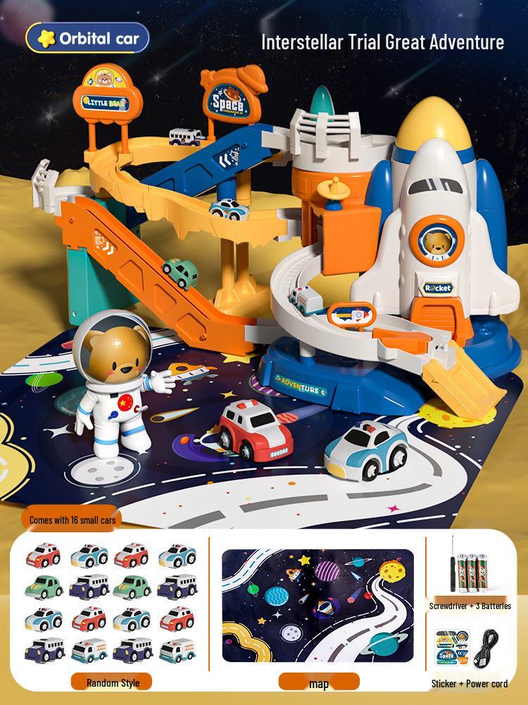Rocket Space Adventure Track Car Toy for Kids – Educational Building & Parking Set
