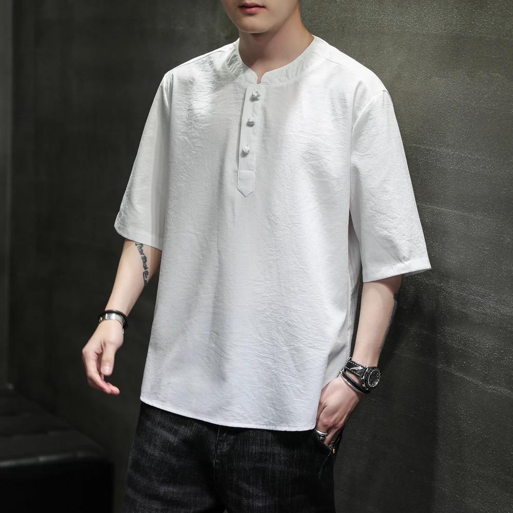 2026 Chinese Style Tshirts Men Short Sleeve Tops Tees Summer Men Thin Tang Costume T-Shirts Youth Fashion V Neck T-Shirt