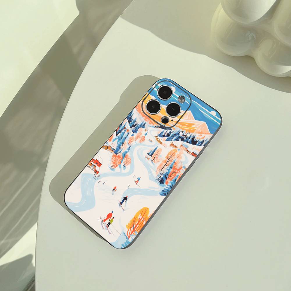 Ski Slope &ski Running Phone Case For iPhone 17,16,15,14,13,12,11 Pro Max,16Plus,XS Soft Black Cover