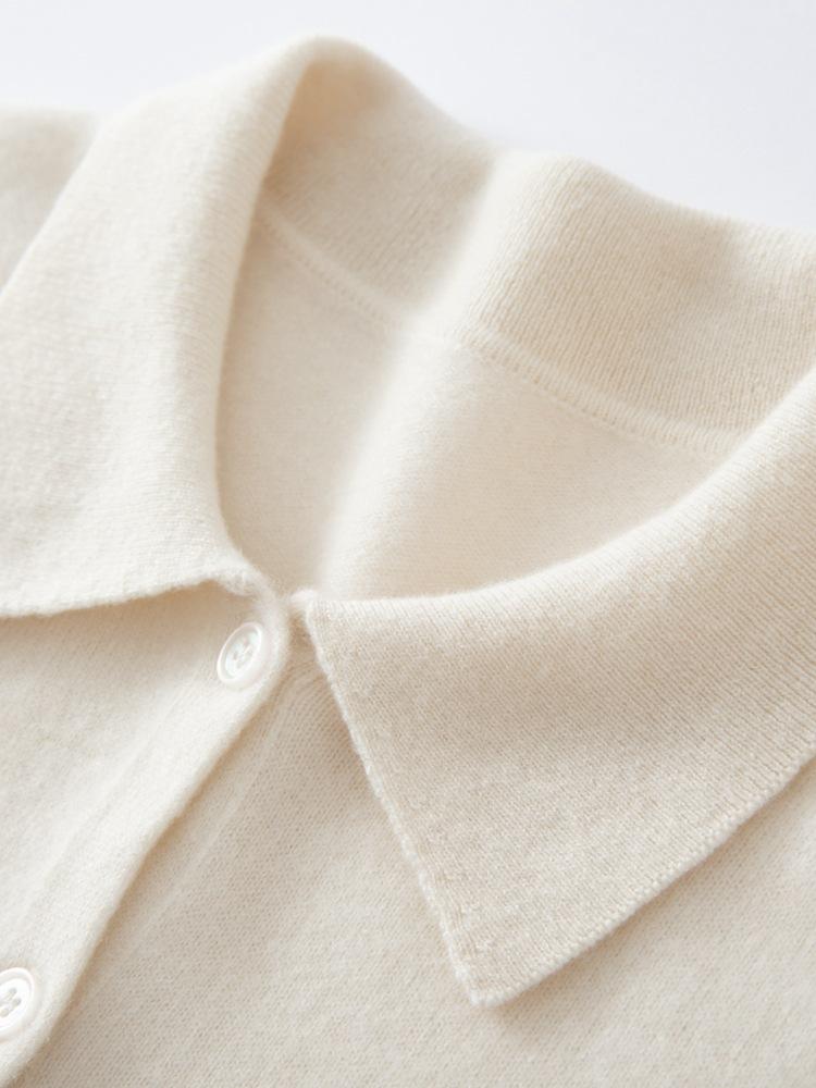 2025 Autumn/Winter Women's Cashmere Polo Collar Long Sleeve Loose Knit Cardigan Sweater