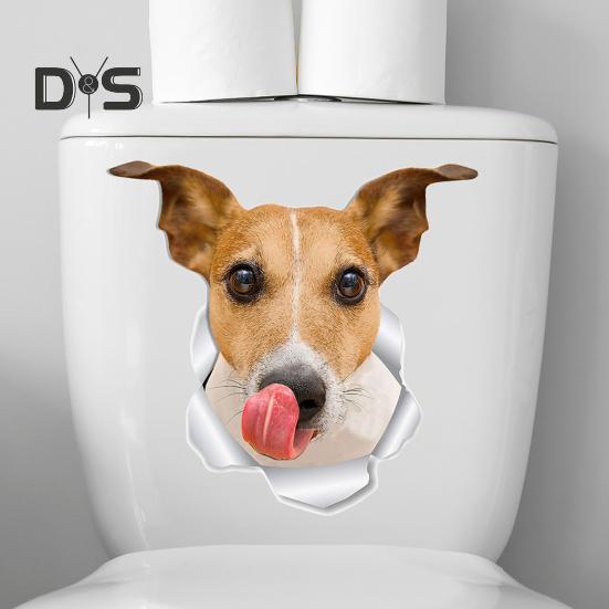 Toilettenaufkleber mit Cartoon-Hundemuster, selbstklebend, reißfest, PVC, dekorativer Toilettenaufkleber, multifunktionaler Welpenaufkleber