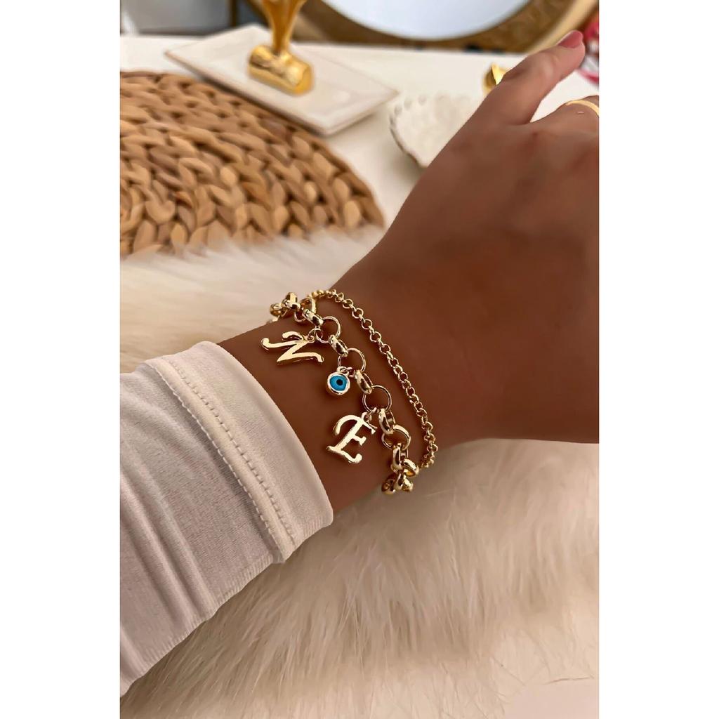 Chain Bracelet Combination With Gold Color Letters And Selectable Evil Eye Detail 23