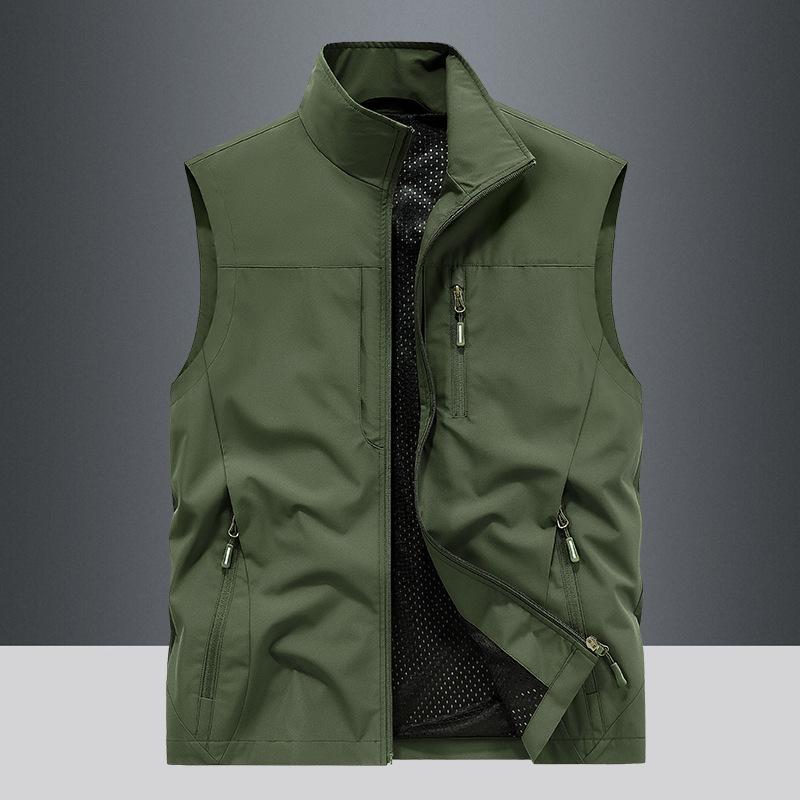 Herrenjacke Neue Weste Herren Outdoor Casual Frühling und Sommer Weste Stehkragen Pferdeklipp Schulter