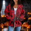 Women's Casual Long Sleeve Zip-Up Halloween Print Hooded Sweatshirt