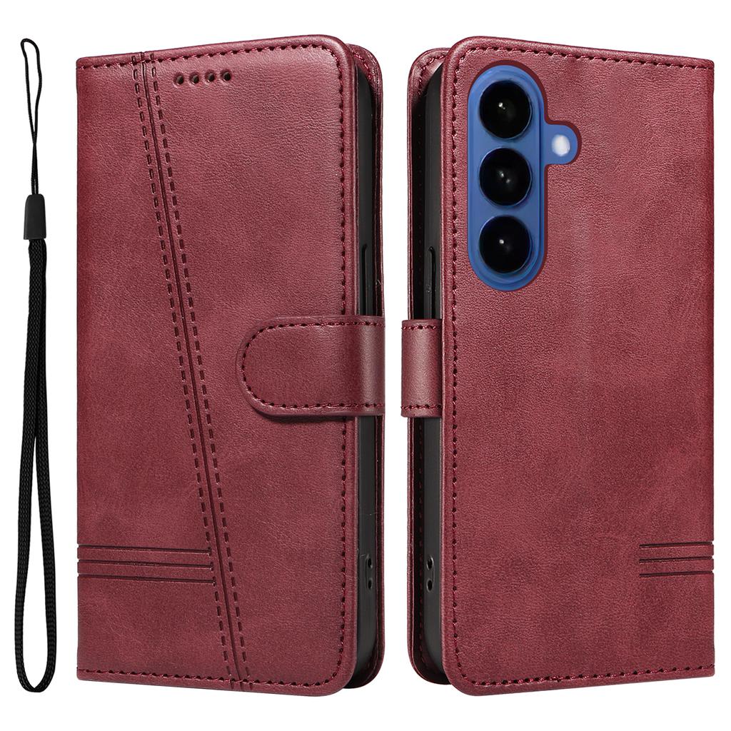 Luxury Line Cards Solt Wallet Flip Leather Phone Case For Samsung S26 Ultra S25 Plus S24 A06 A17 kickstand Bag Book Strap Cover