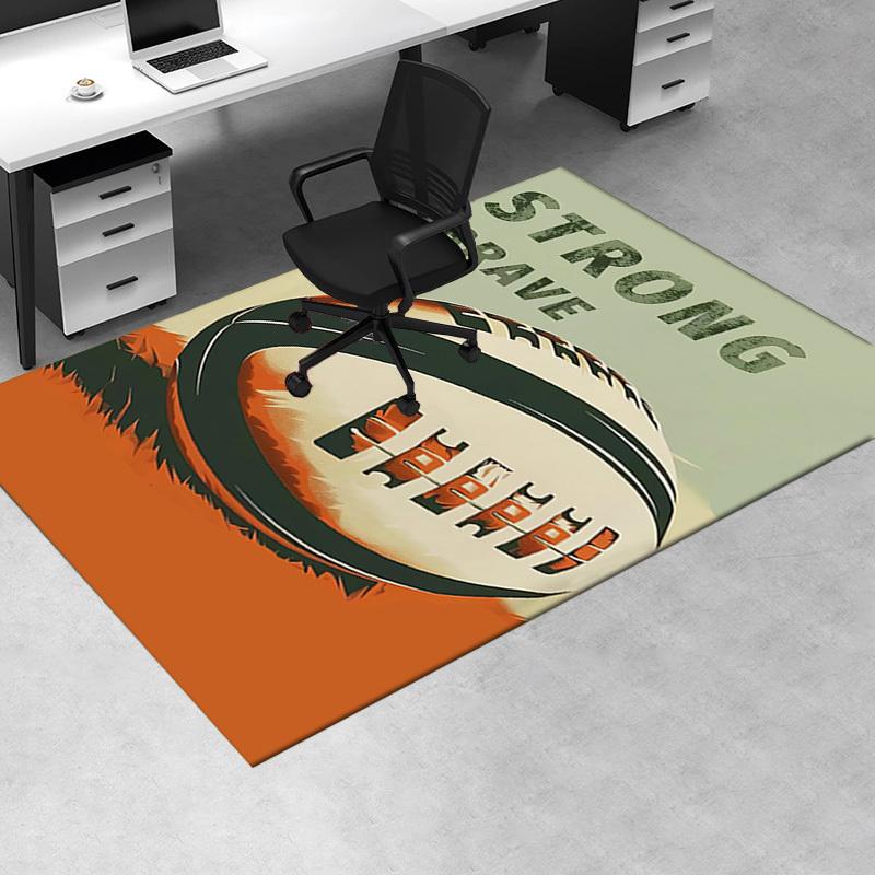 Office Carpet Strong & Brave Rugby Ball Design Sofa Rug for Chairs, Underneath Protection Ma