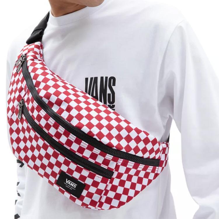Vans Checkerboard Print Zipper Closure Polyester Chest Bag Crossbody Waist Bag Unisex Bags Red VN0A2ZXX976