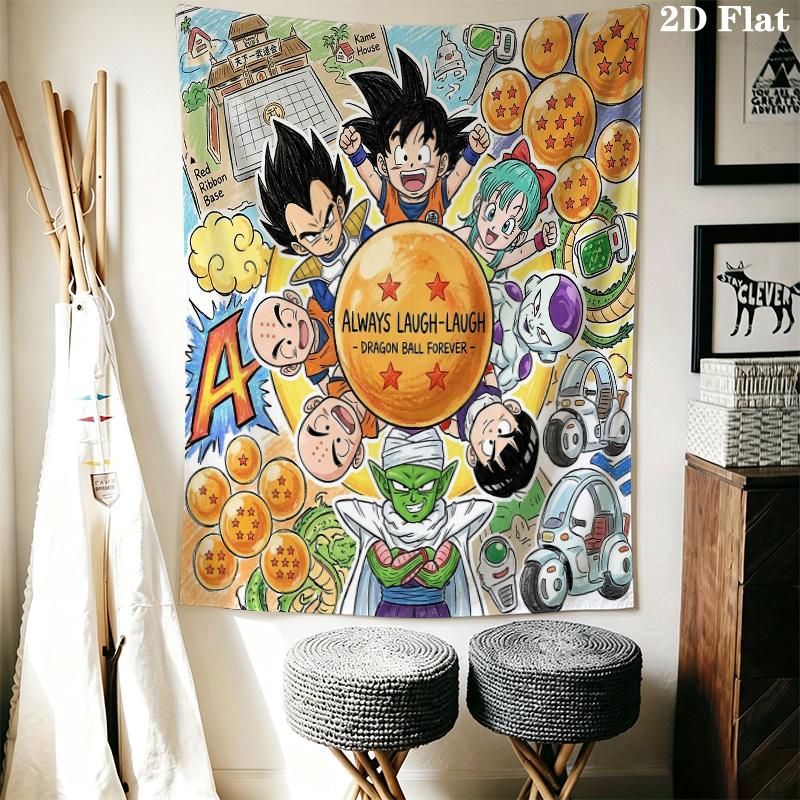 Dragon Ball Charaktere Wandteppich Ästhetischer Wandbehang Bedruckte Stoffdecke Dekorative Wandteppiche für Schlafzimmer Wohnzimmer Heimdekoration