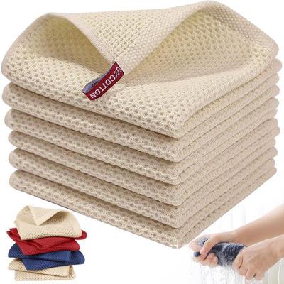 Cotton Dish Cloths Quick Drying Kitchen Towels for Washing Dishes Honeycomb Kitchen Dish Rags Super Soft and Absorbent Household Cleaning Cloth