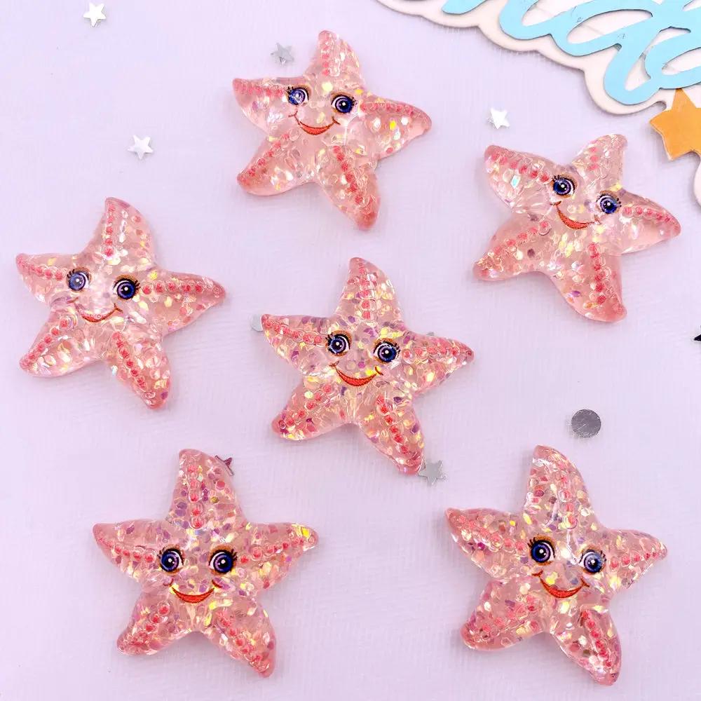 10pcs Glitter Colorful Resin Sea Star Crab Jellyfish Dolphin Ocean Animal Flatback Rhinestone Scrapbook DIY Figurine Decor Craft