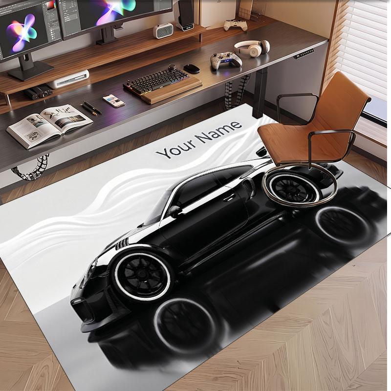 Car Racing Theme Soft Crystal Velvet Rug Custom Name & Text Print Non Slip Floor Rug for Bedroom Living Room
