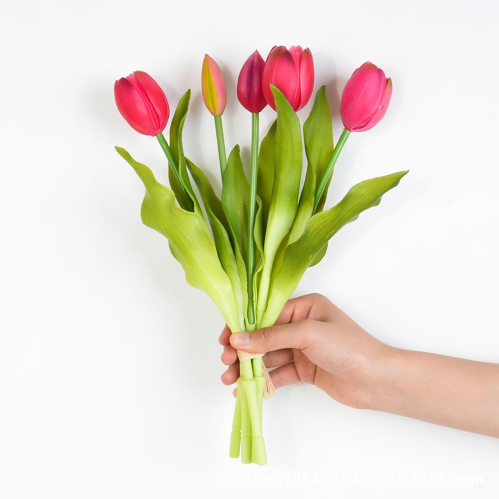 Short Soft Rubber Tulip Bouquet, Home Hotel Bedroom Decoration Flower Arrangement, Home, Simulated Flower