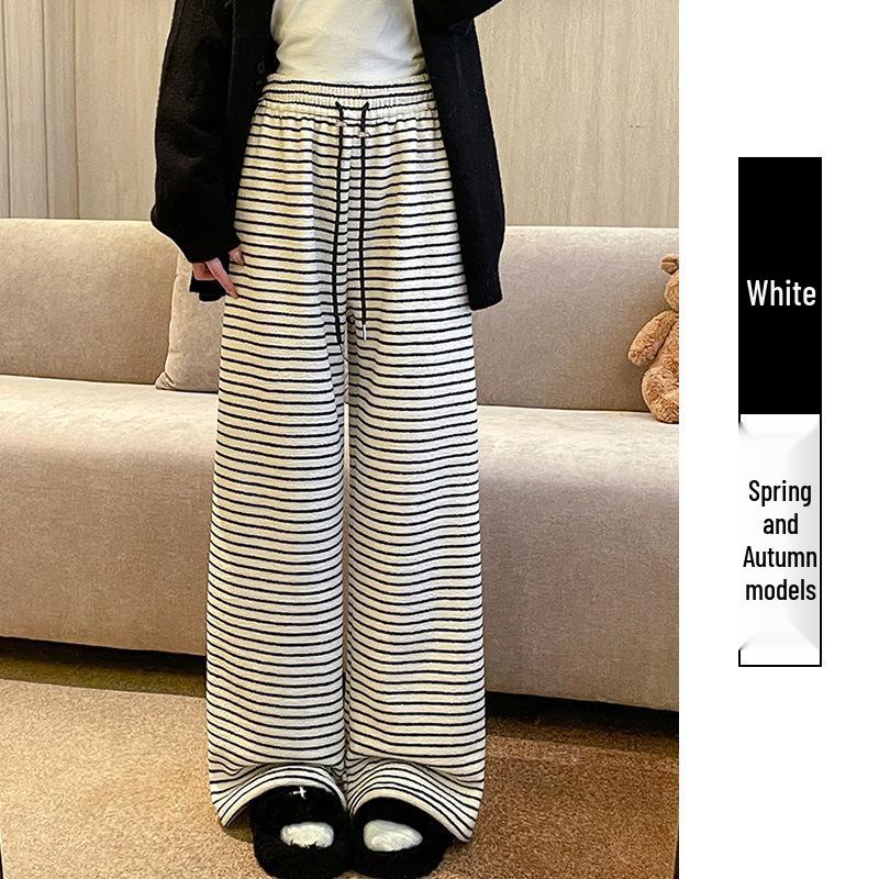 Maternity Lambswool Stripe Wide-Leg Pants, Autumn/Winter 2025, Straight-Leg Slimming, Plus Velvet & Thick Material. 2XL