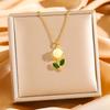 Titanium Steel Rose Flower Pendant Necklaces, Gold Plated Enamel Romantic Jewelry for Daily Wear & Gift