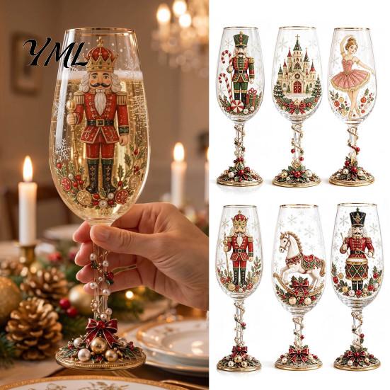 Holiday Collectible Glassware Christmas Nutcracker Champagne Glass, 350ml Hand Painted Wine Unique Home Decor Decorative Drinkware for Festive
