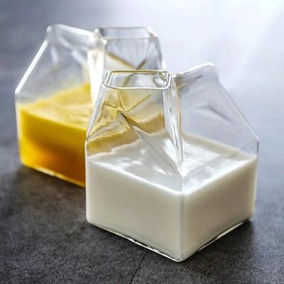 350ml átlátszó tejesdoboz pohár tejesdoboz alakú üvegpoharak gyümölcsléhez aranyos kávéscsésze tea italok diákok italfesztivál ajándékok