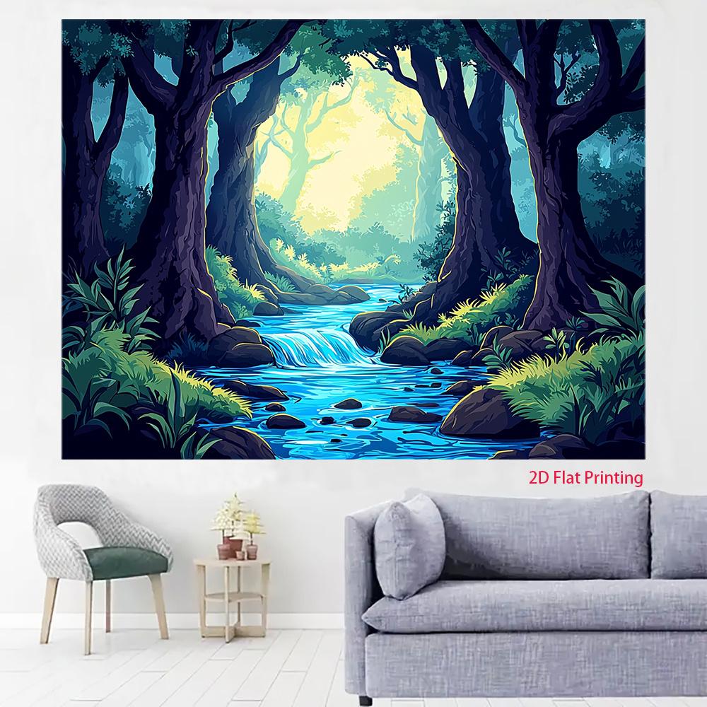 2D Plane, 1 Piece of Redwood River Sunlight Reflection Forest Background Fabric, Suitable for Home Use and Photography.