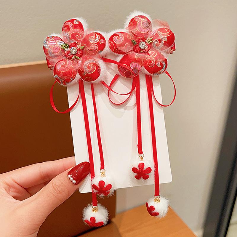 1pár děti rok Červená mašle Sponky do vlasů Kawaii Vlasové doplňky Motýlí střapce Spona do vlasů Všestranná spona do vlasů ve starověkém stylu