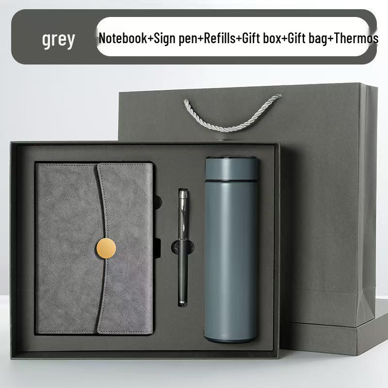 Conjunto de Presente Caderno A5 Dobrável em Três e Copo Térmico – Lembrança Corporativa Personalizada com Logotipo